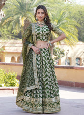 Gorgeous Looking Green Colour Wedding Wear Lehenga Choli